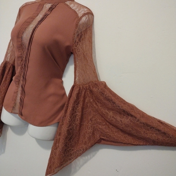 Express - Handkerchief Bell Sleeve Lace Blouse - Picture 8 of 16